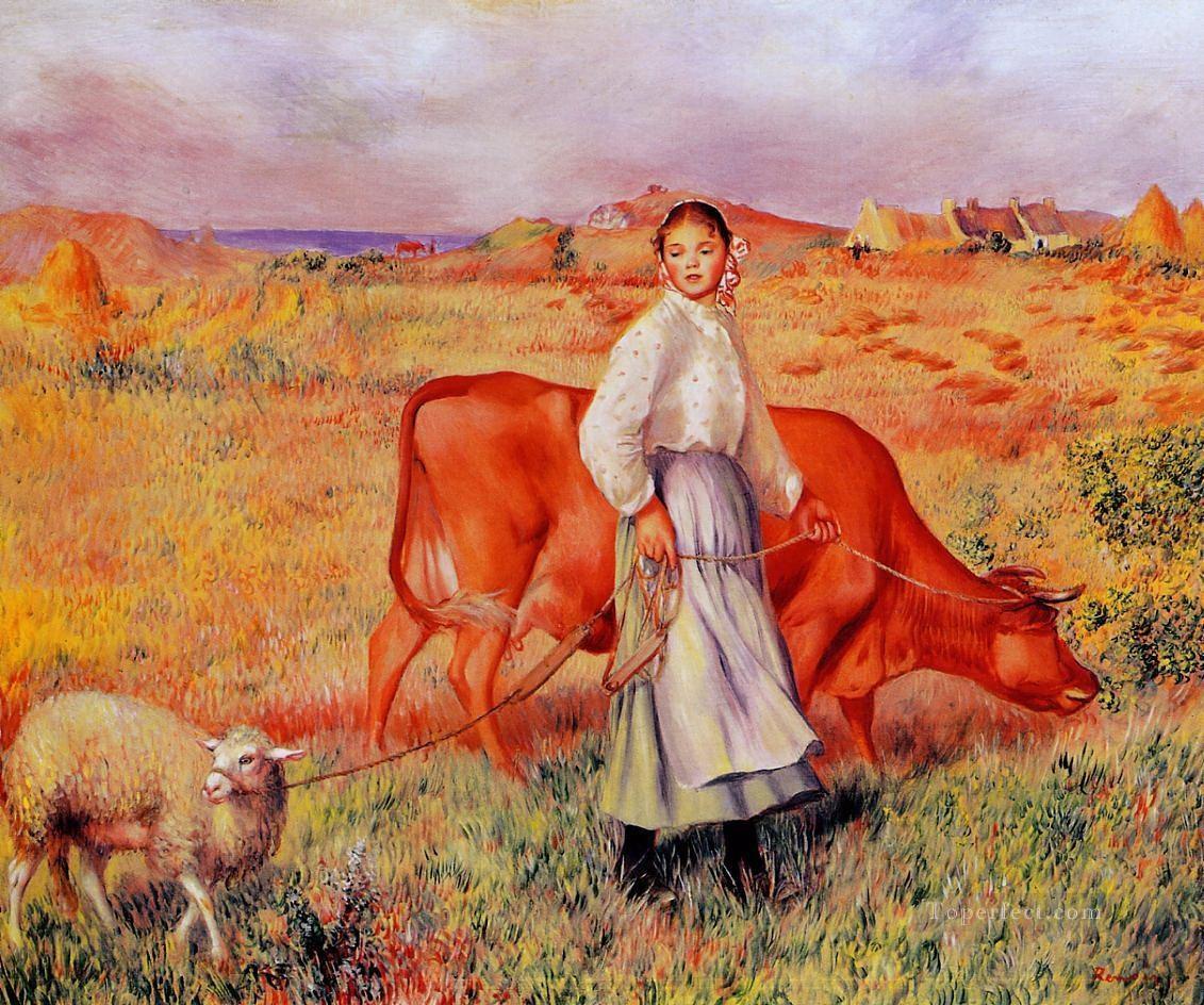 Pierre Auguste Renoir Bergère Vache et Brebis Peintures à l'huile